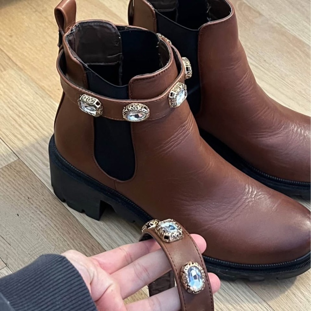 Steve Madden Brown Ankle Boots with Jewel Details